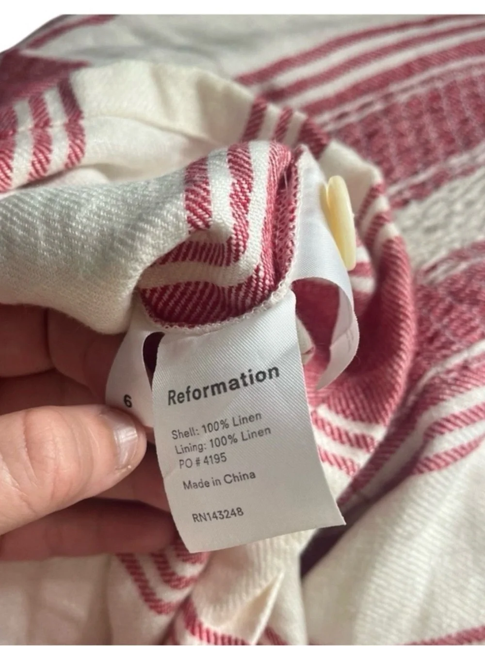 Reformation Linen Coconut Romper Size 6 Cuba Stripe